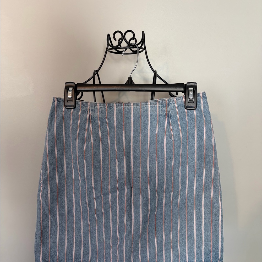 MPD small Striped Blue Denim Jean Mini Skirt with red & white stripes